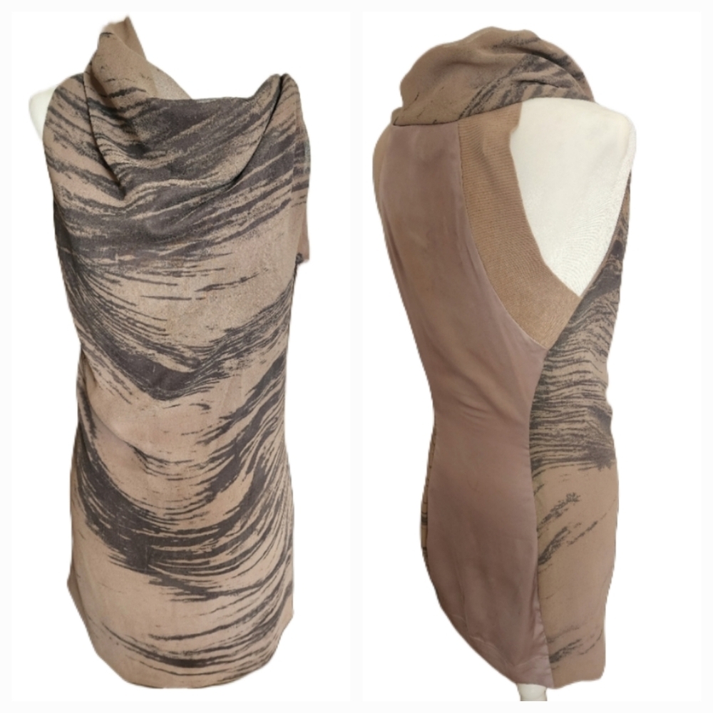 Draped High Neck Mini Dress Asymetrical Modern Sz S
